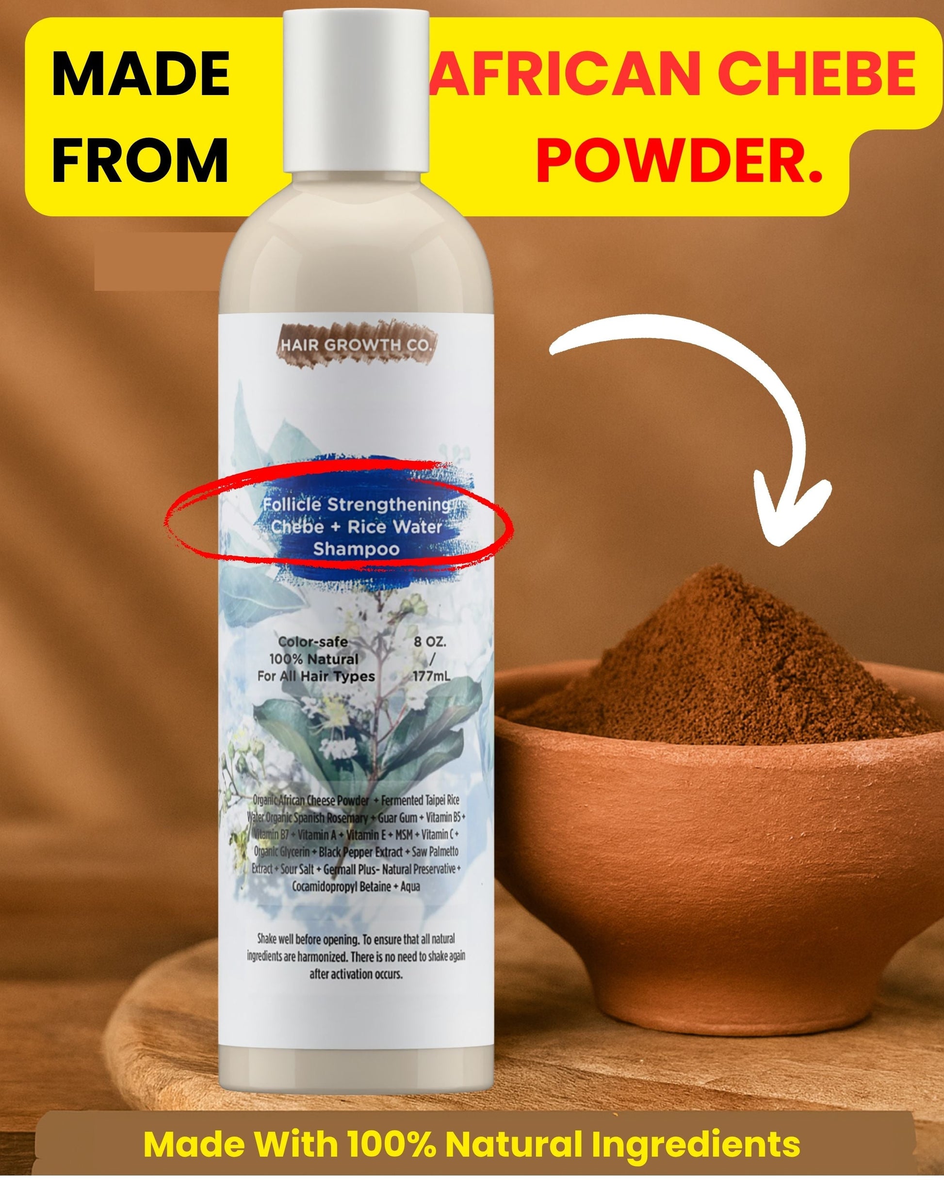 Follicle Strengthening Rice Water + Chebe Growth Shampoo